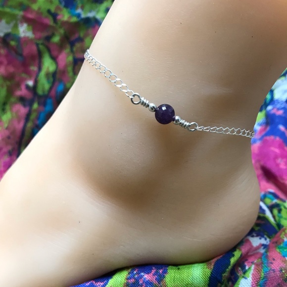 Amethyst Ankle Bracelet- Amethyst Sterling Silver Anklet - Picture 2 of 4